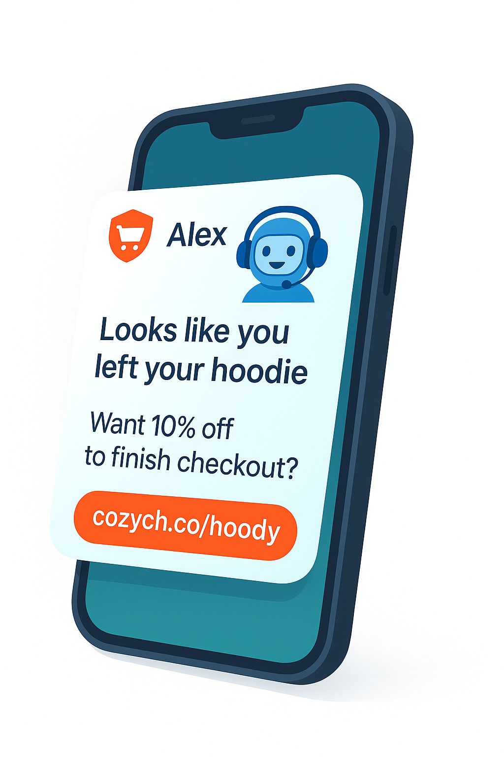 AI-powered cart recovery message on a smartphone
